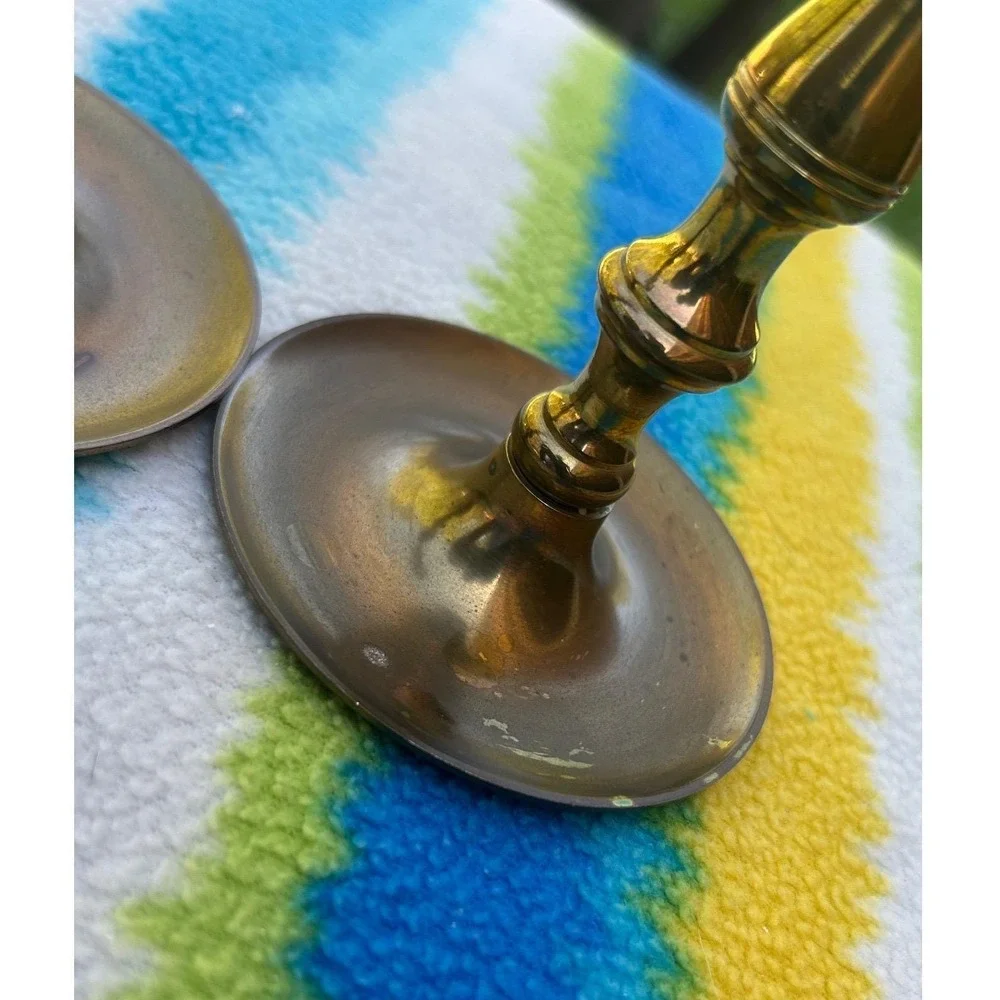 Candlesticks Home‎ 7in Gold Brass Spindle Vintage